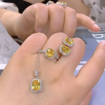 CC Luxury Earring Pendant Ring Set For Women Yellow Cubic Zircon Silver Color Fine Jewelry Accessories Drop Shipping CC594