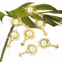 Catholic JHS Communion Statue Gold Color Jesus Hominum Salvator Home Office Table Decoration Cross Figurine Religion Gift