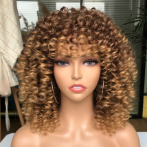 Afro Kinky Curly Wig With Bangs Short Synthetic Wigs For Black Women Omber Brown Blonde Cosplay Hair High Temperature