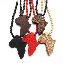 Voikukka Jewelry 2021 New Product Hot Sale African Map Pendant Wooden Hiphop Women Man Necklace For Gifts Accessories