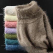 Autumn Winter 100% Mink Cashmere Sweater Women Knitwear Pullover Thick Warm Solid Color Plus Size Base  High Lapel Clothing Tops