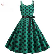Women Summer Dress Robe Vintage 50s 60s Big Swing Party Rockabilly Dress Sexy Spaghetti Strap Polka Dot Vestidos