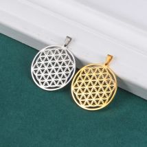 LIKGREAT Blume des Lebens Charms DIY Accessoires für Halskette Schmuck Herstellung Edelstahl Gold Farbe Mandala Anhänger hand gefertigt