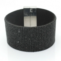 XQNI New Fashion High Quality Handmade Crystal Leather Bracelet For Men Women Trendy Black Rhinestone Classic Charm Bracelet.