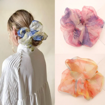 Lystrfac  New Oversized Organza Print Scrunchie for Women Girls Elastic Hair Bands Hair Tie Ponytail Holder Hair Accessories