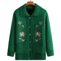 Elderly Women Knit Sweater Coats Winter Warm Velvet Grandmother Loose Cardigans Women Sweater Casual Tops W1662