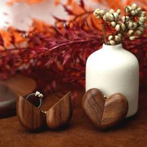 Heart Flip Ring Box, Wedding Engagement Ring Box Walnut Wood Engagement Ring Holder Personalized Gift Anniversary Gifts Couples