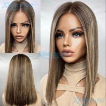 Silky Straight Human Hair Brown Blonde #4/27 Highlight Glueless 5x5 Silk Top Closure Wigs Pre Plucked 13x6/360 Lace Frontal Wigs