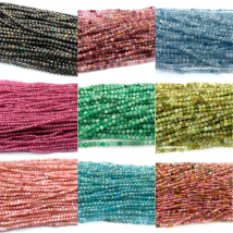 Veemake Natural Faceted Round Small Beads For Jewelry Making Opal Tourmaline Emerald Lapis Ruby Sapphire Apatite Spinel R1