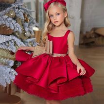 Elegante rote Weihnachts mädchen Party kleid Karneval Kostüm Pailletten Bogen Tüll Geburtstag Prinzessin Kleider für Mädchen Hochzeit Ballkleid