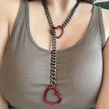 RAKOL Adjustable Stainless Steel Cuban Link Necklace With Heart-shaped O-ring Punk Rock Style Nice For Daily And Party Wear
