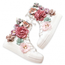 Women Canvas Boots Long Boots Handmade 3D Flats Casual Thick Sole High Top Zipper Comfortable Vulcanize Sneakers Women's Boots