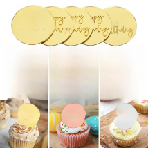 10 Stück Happy Birthday Cupcake Topper Gold Acryl Kreis Dessert Kuchen DIY Dekorationen Einsatz