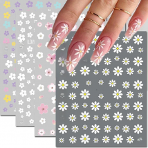 3d Nail Art Decals Summer Daisy Fruits White Florals Petals Flowers Adhesive Sliders Nail Stickers Decoration For Nail Manicure