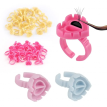 NEWCOME 50/100pcs Professional Glue Ring Heart/Round Tatoo Adhesive Holder V Shaped Easy Fan Cilias Making Cup Ring Makeup Tool