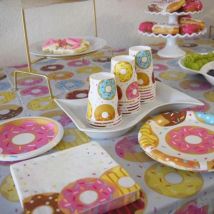 WEIGAO Donut Party Plate Cup Napkins Tablecloth Banner Birthday Party Disposable Tableware Set 1st Birthday Decor Party Supplies