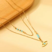 Neue 1 stücke blaue See Augen Zubehör See blaue Perlen Stahl perlen 3mm passende Kette Doppel kette goldene Edelstahl Halskette