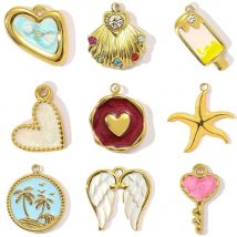 3pcs/Lot Wholesale Stainless Steel Rhinestone Diy Charm Women Conch Starfish Necklace Pendant Shell Star Moon Jewelry