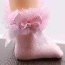 Princess Children Tutu Socks Girls Baby Silk Ribbon Bowknot socks Lace Ruffles Cotton Ankle Socks Photography