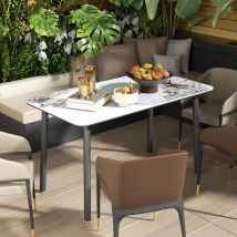 63''Rectangular Sintered Stone Dining Table Tempered Glass Top & Aluminum Frame Kitchen Table for 6-8 Persons No Chairs Included