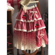 2025 Sweet Fit Chic Patchwork Plaid Skirt Women Kawaii New Vintage Bow Print Fluffy Skirts Harajuku Y2k Lovely Clothes Summer