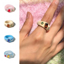HangZhi 2020 New Japan Unique Chunky Colorful Rhinestones Transparent Acrylic Plastic Ring for Women Girls Party Jewelry