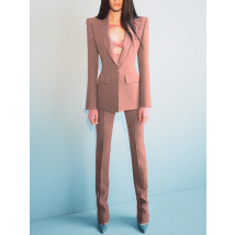 HIGH STREET Newest 2026 S/S Career Fashion Designer Suit Set Women's Elegant Single Button Diamonds Beaded Blazer Pants Suit