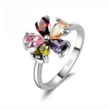 Beautiful Flower Shape Colorful Crystal 925 Sterling Silver Women Wedding Engagement Rings Fashion Party Finger Jewelry