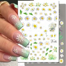 3d Nail Art Decals Summer Daisy Florals Sunflowers Palm Leaves Adhesive Sliders Nail Stickers Decoration For Nail Tips Beauty