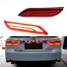 iJDM 3D Optic LED Bumper Reflector Lights For 2018-up Toyota Camry, Function as Tail, Brake Rear Fog Lamps and Turn Signal Light