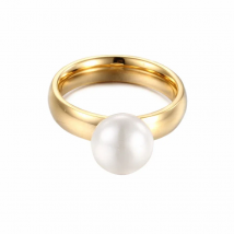Stainless Steel Rings Women Shell Simulated-Pearl Round Rings For Women Gold Color Wedding Bands Jewelry Elegant Gifts