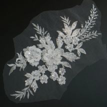 Fashion elegant beads embroidery flower lace appliques for wedding dress Blue embroidered floral patches  clothes big parches