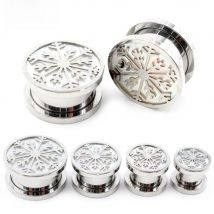 Alisouy 2PCS Stainless Steel Flower White Shell Pulley Ear Plug Tunnel Expander Stretchers Gauges Earrings Piercing Body Jewelry