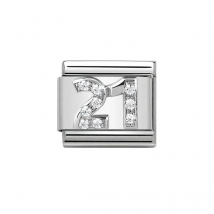 Stainless Steel Jewelry Classic 9mm modular links silver plated crystal number 21 Italian charms bracelet