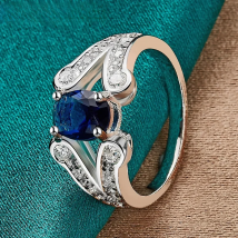 URMYLADY 925 Sterling Silver AAAAA Blue Zircon 7-10# Ring For Women Fashion Wedding Party Charm Jewelry