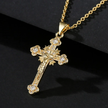 NEWBUY Gold Color Jesus Cross Pendant Stainless Steel Chain Necklace For Women Men Classic Design Christain Jewelry Gift