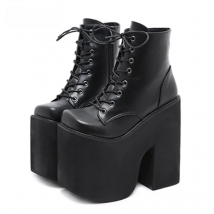 Gdgydh Chunky Heel Motorcycle Boots Women Platform Ankle Boots Lace Up Punk Cosplay Thick Sole Goth Girls Shoes Big Size 43