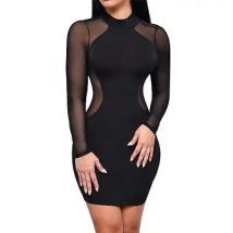 Sexy Women Bandage Bodycon Black Mesh Patch Transparent Evening Party Club Short Mini Dress