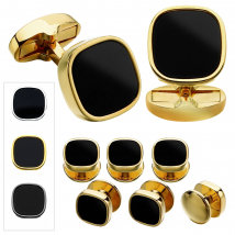 HAWSON Men's Fashion Cufflinks And Studs Set with Black Stone for Tuxedo Shirt Party Accessories Gift