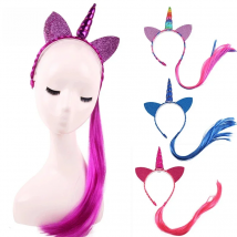 Nishine Ponytail Unicorn Horn Headbands Glitter Ears Kids Girls Princess Braid Wig Hair Bands Headwear Accessories