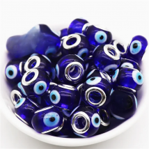 10Pcs Blue Color Evil Eye Large Hole European Glass Murano Spacer Beads fit Bracelet Chain Necklace for Jewelry Making