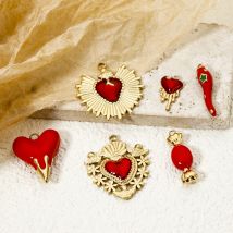 1 Piece 304 Stainless Steel Charms 14K Gold Plated Red Heart Ex Voto Heart Pendants For DIY Jewelry Making Necklace Findings