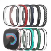 Screen Protector for Fitbit Versa 4/Sense 2 Hard PC Bumpe Protective HD Tempered Glass Case All-Around Full Cover Bumper Shell