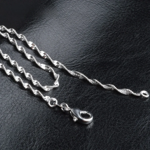 Aravant 925 Silver 2MM Twisted Water Wave Chain Link Necklaces For Women Girls Jewelry