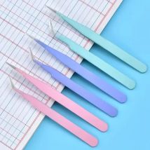 Rhinestones Makeup Picking Tool Eyelash Stainless Steel Colored Straight + Curved Tweezers for Nail Art Sticker DIY Tweezer Tool