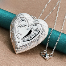 DOTEFFIL 925 Sterling Silver 16-30 Inch Chain Heart Shaped Photo Frame Pendant Necklace For Women Man Wedding Charm Jewelry