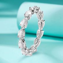 FEOBUR 5ct 3*5mm Pear Shape Full Moissanite Eternity Band Ring for Women S925 Silver Lab Created Diamond Wedding Rings Jewelry