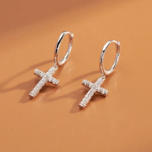 REETI Fashion Silver Color Cross Zircon Pendant Earrings for Women Men  Hop Piercing Personality Earrings Party Jewelry