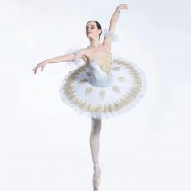 Dance Favourite Ballet Tutus Pre-professional Ballet Tutu for  White Velvet Bodice with Gold Applique Trim Tutu BLL084