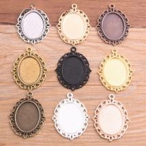 6Pcs 18*25mm Inner Size 9 color Classical Style Oval Cabochon Base Setting Charms Pendant For Diy Jewelry Making